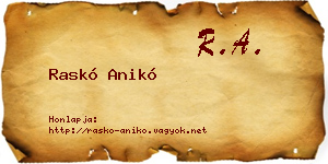 Raskó Anikó névjegykártya